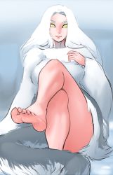 Rule 34 | barefoot, dark souls (series), dark souls i, feet, from software, highres, looking at viewer, priscilla the crossbreed, scathegrapes, slit pupils, soles, white hair, yellow eyes