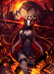 Rule 34 | 10s, 1girl, abyssal ship, battleship princess, black dress, black hair, breasts, cleavage, colored skin, dress, geeto gaadian, horns, kantai collection, large breasts, long hair, looking at viewer, pale skin, red eyes, short dress, skin-covered horns, smile, spaghetti strap, thigh gap, very long hair, white skin