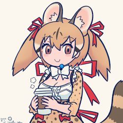 Rule 34 | animal costume, animal ear fluff, animal ears, cat ears, cat girl, cat tail, highres, inada roku, kemono friends, kemono friends v project, large-spotted genet (kemono friends), long hair, ribbon, simple background, tail, twintails, virtual youtuber