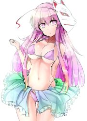 Rule 34 | 1girl, bikini, breasts, cameltoe, closed mouth, collarbone, commentary request, expressionless, fox mask, gluteal fold, hata no kokoro, highleg, highleg bikini, highres, large breasts, long hair, looking at viewer, mask, mask on head, navel, pink bikini, pink eyes, pink hair, sarong, solo, swimsuit, thigh gap, touhou, y2