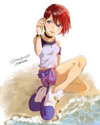 Rule 34 | 1girl, absurdres, breasts, closed mouth, highres, jewelry, kairi (kingdom hearts), kingdom hearts, kingdom hearts i, necklace, purple eyes, red hair, short hair, skirt, sleeveless, smile, solo, wristband