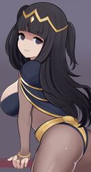 Rule 34 | 1girl, artist request, ass, black eyes, black hair, bodysuit, breasts, bridal gauntlets, cape, female focus, fire emblem, fire emblem awakening, from behind, highres, large breasts, long hair, looking back, matching hair/eyes, nintendo, tharja (fire emblem), twintails