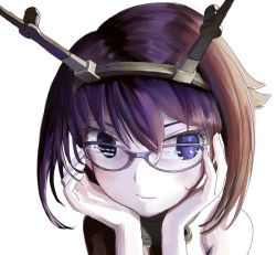 Rule 34 | 10s, 1girl, bespectacled, blue eyes, brown hair, glasses, kantai collection, light smile, mocha, mutsu (kancolle), portrait, simple background, smile, solo, white background