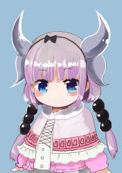 Rule 34 | 1girl, absurdres, beads, blue eyes, blunt bangs, blush, child, commentary request, dragon girl, dragon horns, grey horns, hair beads, hair ornament, hairband, highres, horns, jonasan (bad-t), kanna kamui, kobayashi-san chi no maidragon, long hair, looking at viewer, no mouth, one-hour drawing challenge, pink hair, simple background, solo, twintails, upper body