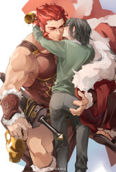Rule 34 | 2boys, adling, ancient greek clothes, beard, black hair, cape, couple, facial hair, fate/grand order, fate/zero, fate (series), from above, greco-roman clothes, hand on another&#039;s ass, iskandar (fate), large pectorals, leather, male focus, mature male, multiple boys, muscular, muscular male, pectorals, red eyes, red hair, sidepec, size difference, smile, thick eyebrows, waver velvet, yaoi