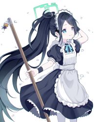 Rule 34 | &lt;key&gt; (robot) (blue archive), 1girl, absurdly long hair, absurdres, apron, aqua halo, aris (blue archive), aris (maid) (blue archive), black dress, black hair, blue archive, blue eyes, blue ribbon, bright pupils, closed mouth, dress, frilled apron, frills, green halo, halo, highres, long hair, maid, maid apron, maid headdress, neck ribbon, official alternate costume, pantyhose, ponytail, puffy short sleeves, puffy sleeves, rectangular halo, ribbon, ringed eyes, shan (ti0n), short sleeves, simple background, smile, solo, very long hair, white apron, white background, white pantyhose, white pupils