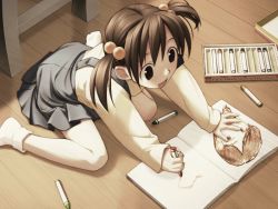 Rule 34 | child, crayon, drawing, dress, game cg, hair bobbles, hair ornament, hashimoto takashi, short twintails, smile, solo, twintails, white breath