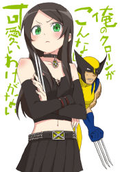 Rule 34 | &gt;:&lt;, 1boy, 1girl, :&lt;, animification, black hair, blush, can&#039;t be this cute, closed mouth, crossed arms, father and daughter, jewelry, long hair, marvel, midriff, navel, necklace, ore no imouto ga konna ni kawaii wake ga nai, parody, v-shaped eyebrows, wolverine (x-men), x-23, x-men, yuko (taxidermy)