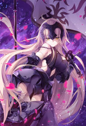 Rule 34 | 1girl, armor, armored boots, armored dress, boots, breasts, chain, covered erect nipples, fate/grand order, fate (series), flag, gauntlets, headpiece, jeanne d&#039;arc (fate), jeanne d&#039;arc alter (avenger) (fate), jeanne d&#039;arc alter (fate), konomi (kino konomi), large breasts, long hair, looking at viewer, petals, silver hair, smile, solo, sword, very long hair, weapon, yellow eyes