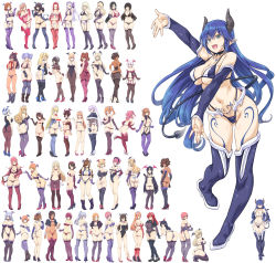 Rule 34 | 6+girls, :d, absurdres, ahoge, areola slip, arm behind back, arm behind head, armpits, arms behind back, ass, back, bent over, black gloves, black hair, black legwear, blonde hair, blue hair, blue legwear, blunt bangs, bodysuit, boots, bottomless, bow, bowtie, breasts, brown hair, cameltoe, cleavage, clipboard, cosplay, covered erect nipples, covering privates, covering crotch, curly hair, dark-skinned female, dark skin, darkness (konosuba), demon girl, detached sleeves, drill hair, elbow gloves, extra, garter straps, gloves, gluteal fold, green eyes, grin, hair over one eye, head wings, heart, heart tail, high heels, highres, horns, huge breasts, kiyama satoshi, kneeling, kono subarashii sekai ni shukufuku wo!, large breasts, lingerie, long hair, looking at viewer, maid headdress, medium breasts, multiple girls, nipples, no bra, no panties, one-piece swimsuit, one eye closed, open mouth, orange eyes, pantyhose, partially visible vulva, pink hair, pointy ears, ponytail, purple gloves, purple legwear, rabbit tail, red eyes, red hair, revealing clothes, revision, shinjin succubus (konosuba), short hair, sideboob, sidelocks, simple background, small breasts, smile, swimsuit, tail, teeth, thighhighs, twintails, uketsuke succubus (konosuba), underwear, white background, wings, wiz (konosuba), yunyun (konosuba)