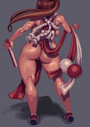 Rule 34 | 1girl, ass, backboob, breasts, brown hair, fan, highres, large breasts, shiranui mai, solo, the king of fighters