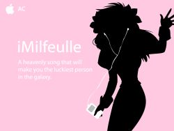 Rule 34 | 00s, 1girl, broccoli (company), character name, cowboy shot, digital media player, earbuds, earphones, galaxy angel, highres, ipod, ipod ad, milfeulle sakuraba, monochrome, parody, pink background, pink theme, silhouette, simple background, solo, standing, vector trace