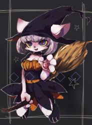 Rule 34 | 1girl, artist request, cat, furry, furry female, halloween, halloween costume, hat, purple eyes, short hair, solo, white hair, witch, witch hat