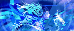 Rule 34 | 1girl, abstract, absurdres, artist name, blue hair, blue lips, blue theme, dragon girl, closed eyes, from side, highres, mr. j.w, original, profile, skeleton