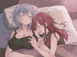 Rule 34 | 2girls, absurdres, blush, grabbing another&#039;s breast, breasts, closed eyes, commentary request, drooling, grabbing, highres, hololive, houshou marine, large breasts, lying, multiple girls, nabisuko25, on back, on side, shirogane noel, sleeping, virtual youtuber, yuri