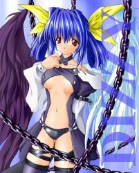 Rule 34 | 1girl, arc system works, asymmetrical wings, bad anatomy, blue hair, chain, dizzy (guilty gear), guilty gear, poorly drawn, red eyes, solo, thighhighs, wings