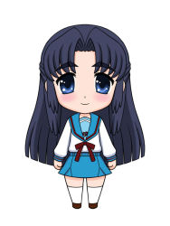 Rule 34 | 00s, asakura ryouko, blue eyes, blue hair, blush, chibi, long hair, school uniform, serafuku, solo, suzumiya haruhi no yuuutsu, tofu juuji