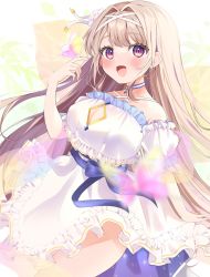 Rule 34 | 1girl, ayamo nono, bad id, bad twitter id, blonde hair, dress, fairy, fairy wings, hairband, highres, long hair, meyochi, re:act, smile, solo, virtual youtuber, white hairband, white wings, wings