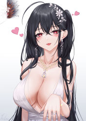Rule 34 | 2girls, :d, absurdres, ahoge, akagi (azur lane), azur lane, bare shoulders, breasts, brown hair, chibi, chibi inset, cleavage, collarbone, commentary request, crack, cracked wall, crossed bangs, dress, earrings, flower, fox tail, hair between eyes, hair flower, hair ornament, head tilt, heart, heart-shaped pupils, highres, ichikushi mojibake, jealous, jewelry, large breasts, long hair, multiple girls, multiple tails, necklace, official alternate costume, one side up, open mouth, ornate ring, plunging neckline, red eyes, ring, sleeveless, sleeveless dress, smile, solo focus, symbol-shaped pupils, taihou (azur lane), taihou (temptation on the sea breeze) (azur lane), tail, upper body, very long hair, wedding dress, wedding ring, white background, white dress