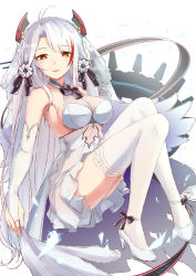 Rule 34 | 1girl, adapted costume, alternate costume, antenna hair, armpits, azur lane, bare shoulders, blush, breasts, bridal gauntlets, bridal veil, brown eyes, cleavage, closed mouth, collarbone, dress, floating, flower, full body, garter belt, garter straps, gloves, hair between eyes, hair ornament, half-closed eyes, headgear, high heels, highres, jewelry, large breasts, light particles, long hair, looking at viewer, machinery, mole, mole on breast, multicolored hair, no bra, panties, parted lips, prinz eugen (azur lane), prinz eugen (symphonic fate) (azur lane), pumps, red hair, rigging, ring, see-through, shenhai (2556146833), sideboob, simple background, sitting, skindentation, smile, solo, thighhighs, thighs, two side up, underwear, veil, very long hair, wedding dress, white background, white dress, white flower, white footwear, white gloves, white hair, white panties, white thighhighs