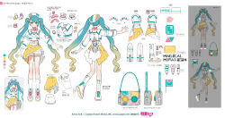 Rule 34 | 1girl, 39, aqua eyes, aqua hair, badge, bag, bead belt, beamed eighth notes, belt, beret, blonde hair, bow, bowtie, buttons, character sheet, closed mouth, color guide, copyright name, copyright notice, cropped jacket, crypton future media, double-breasted, earrings, envelope, from behind, full body, gradient hair, hair ornament, hat, hatsune miku, highres, jacket, jewelry, kneehighs, layered skirt, long hair, looking at viewer, magical mirai (vocaloid), magical mirai miku, magical mirai miku (2024), microphone, miniskirt, multicolored hair, multiple views, musical note, nail polish, number earrings, official art, outstretched arm, partially translated, piapro, pink bow, pink bowtie, pleated skirt, second-party source, shoes, short shorts, shorts, shorts under skirt, shoulder bag, skirt, smile, sneakers, socks, solo focus, standing, standing on one leg, striped bow, striped bowtie, striped clothes, tama (songe), translation request, triangle, twintails, two-tone hair, very long hair, vocaloid, white background, white footwear, white headwear, white jacket, white shorts, white socks, yellow skirt