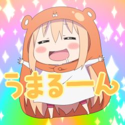 Rule 34 | 10s, animma (artist), cape, commentary request, doma umaru, gradient background, himouto! umaru-chan, hood, orange hair, solo, sparkle, translated