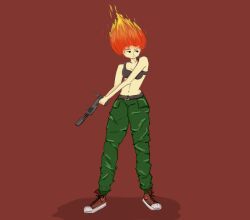 Rule 34 | absurdres, fire, girl in linen, girl on top, gun, highres, sexy girl, tagme, weapon
