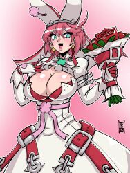 Rule 34 | 1girl, arc system works, breasts, cleavage, commission, dress, elphelt valentine, guilty gear, guilty gear xrd, highres, large breasts, paddy g (terrybrogard), solo