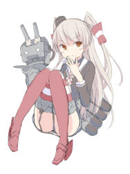 Rule 34 | &gt;:o, 10s, 1girl, :o, amatsukaze (kancolle), bad id, bad pixiv id, black panties, blush, brown dress, brown eyes, choker, dress, full body, garter straps, hair tubes, hairband, highres, kantai collection, knees together feet apart, long hair, long sleeves, o o, open mouth, panties, pantyshot, red thighhighs, rensouhou-kun, robot, sailor dress, seedflare, silver hair, simple background, sitting, solo, thighhighs, turret, two side up, underwear, v-shaped eyebrows, white background