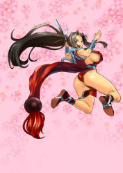 Rule 34 | 1girl, ass, breasts, fatal fury, highres, large breasts, open mouth, ponytail, rope, shiranui mai, snk, solo