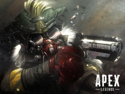 Rule 34 | 1other, apex legends, armor, bandaged arm, bandages, bloodhound (apex legends), commentary, commentary request, copyright name, facing viewer, finger on trigger, fur trim, gloves, goggles, green hat, gun, handgun, hands up, hat, headgear, highres, holding, holding gun, holding weapon, knife, mask, pauldrons, pipitasout, pistol, red gloves, shoulder armor, solo, standing, upper body, weapon