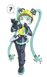 Rule 34 | 1girl, absurdres, android, aqua eyes, aqua hair, aqua necktie, bare shoulders, black sleeves, bright pupils, cable hair, can, cheri zao, detached sleeves, drink, drink can, full body, hatsune miku, high-visibility vest, highres, holding, holding drink, joints, long hair, looking at viewer, mechanical parts, miniskirt, necktie, robot girl, robot joints, see-through, see-through skirt, see-through sleeves, shirt, simple background, skirt, sleeveless, sleeveless shirt, solo, standing, very long hair, vest, vocaloid, white background, white pupils, yellow helmet, yellow vest