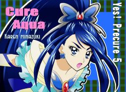 Rule 34 | 00s, 1girl, :o, atomic-punch, bare shoulders, blue eyes, blue hair, bug, butterfly, cure aqua, earrings, female focus, frills, highres, bug, jewelry, long hair, magical girl, matching hair/eyes, minazuki karen, ponytail, precure, solo, yes! precure 5