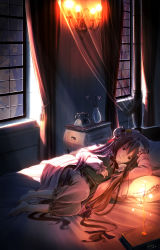 Rule 34 | 1girl, antique phone, bad id, bad pixiv id, barefoot, bed, book, bow, corded phone, crescent, crescent moon, curtains, drawer, feet, female focus, flower, hair bow, hat, highres, hosimo, indoors, lamp, long hair, lying, moon, on side, patchouli knowledge, phone, purple eyes, purple hair, rotary phone, smile, solo, touhou, very long hair, wings