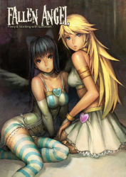 Rule 34 | 10s, 2girls, blonde hair, blue eyes, bow, dominic, hair bow, long hair, multiple girls, panty &amp; stocking with garterbelt, panty (psg), siblings, sisters, stocking (psg), striped clothes, striped legwear, striped thighhighs, thighhighs