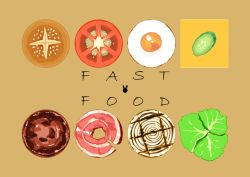 Rule 34 | bread, cucumber, egg, english text, food, food focus, lilac (p-f easy), meat, no humans, onion, original, rabbit, simple background, tomato