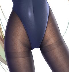 Rule 34 | 1girl, blonde hair, blue leotard, brown pantyhose, contrapposto, covered navel, fine fabric emphasis, gurande (g-size), head out of frame, highleg, highleg leotard, highres, leotard, long hair, lower body, original, pantyhose, simple background, solo, standing, thighband pantyhose, tsutsumi kirika, very long hair, white background