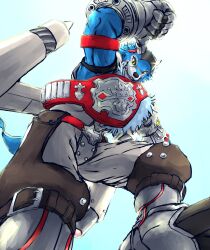 Rule 34 | 1boy, digimon, digimon (creature), highres, looking at viewer, machgaogamon, male focus, metal gloves, solo