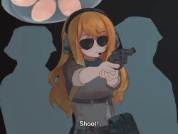 Rule 34 | 1girl, animated, animated gif, aviator sunglasses, blonde hair, blue eyes, breasts, commission, commissioner upload, english text, firing, gradient hair, gun, handgun, headset, holding, holding weapon, indie virtual youtuber, long hair, looking at viewer, medium breasts, meme, mishiado, multicolored hair, non-web source, open mouth, skeb commission, solo, sunglasses, today is friday in california (meme), virtual youtuber, weapon, zeta (vtuber)