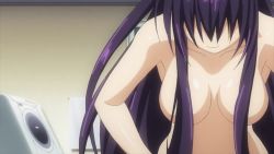Rule 34 | 1girl, animated, animated gif, breasts, convenient censoring, date a live, hair censor, hair over breasts, large breasts, long hair, nude, purple hair, smile, solo, undressing, very long hair, yatogami tooka