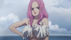 1girl 2024 20s animated breasts highres jewelry_bonney large_breasts long_hair no_bra one_piece pink_hair purple_eyes sound tagme underboob video