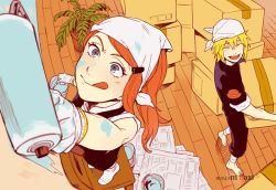 Rule 34 | 10s, 1boy, 1girl, 2013, :d, :q, blonde hair, dated, from above, gloves, grey eyes, hair ornament, hairclip, i (kaiyou), licking lips, naruto (series), naruto shippuuden, open mouth, paint, painting (action), red hair, smile, tongue, tongue out, uzumaki kushina