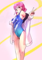 1girl ao_no_hako chouno_hina leotard pink_hair v