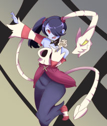 Rule 34 | 1girl, bare shoulders, blue skin, colored skin, detached collar, detached sleeves, dress, gradient background, hair over one eye, highres, leviathan (skullgirls), skullgirls, squigly (skullgirls), stitched mouth, stitches, striped, striped sleeves, wan ban, zombie