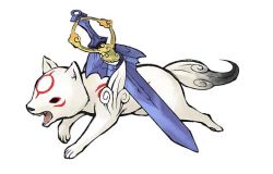 Rule 34 | chibiterasu, dog, official art, ookami (game), ookamiden, puppy, sword, weapon