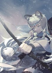 Rule 34 | 1girl, absurdres, aiming, animal ear fluff, animal ears, arknights, arrow (projectile), belt, belt pouch, black thighhighs, blue eyes, bow (weapon), braid, breasts, bright pupils, circlet, closed mouth, dress, forest, highres, leopard ears, leopard tail, long hair, luhuajia, medium breasts, nature, outstretched arms, pouch, pramanix (arknights), short sleeves, silver hair, snowing, solo, tail, thighhighs, turtleneck, turtleneck dress, twin braids, very long hair, weapon, white dress, winter, wristband