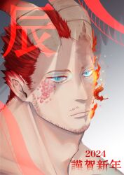 Rule 34 | 1boy, 2024, 2hmnskihyhy1, adam&#039;s apple, animal ears, bara, beard stubble, boku no hero academia, curled horns, dragon boy, dragon ears, dragon horns, endeavor (boku no hero academia), expressionless, facial hair, feathers, fiery hair, gradient horns, head tilt, highres, horns, looking at viewer, male focus, mature male, monsterification, multicolored horns, mustache stubble, nude, portrait, scales, scar, scar across eye, short hair, sideburns, solo, spiked hair, stubble, thick eyebrows, thick neck