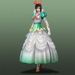 Rule 34 | 1girl, black hair, disney, dress, facing viewer, full body, gloves, gradient background, high heels, looking at viewer, puff and slash sleeves, puffy sleeves, shin sangoku musou, short hair, simple background, snow white, snow white (disney), snow white and the seven dwarfs, solo, standing, tagme, white gloves, white legwear, xing cai