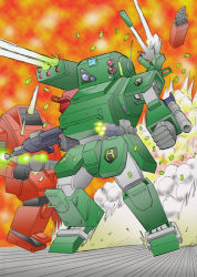 Rule 34 | bullet, character request, exert cattle, gatling gun, gun, holding, holding gun, holding weapon, mecha, miami yokubou kaigan, missile pod, no humans, robot, soukou kihei votoms, soukou kihei votoms steel force, weapon