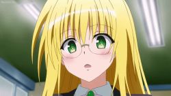 Rule 34 | 1girl, animated, animated gif, blonde hair, blush, grabbing another&#039;s breast, breasts, breasts grab, embarrassed, glasses, grabbing, green eyes, large breasts, nipples, solo, teacher, tearju lunatique, to love-ru, to love-ru darkness
